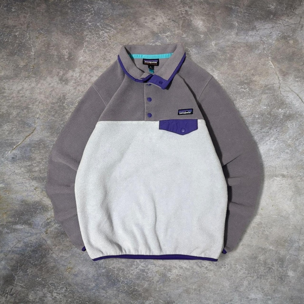 Patagonia Synchilla Snap-T Colorblock Fleece Pullover Gray Purple Women's small